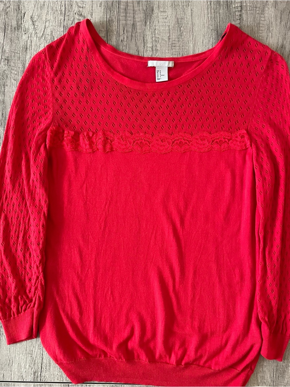 Red Lace-Yoke Women's Knit Top